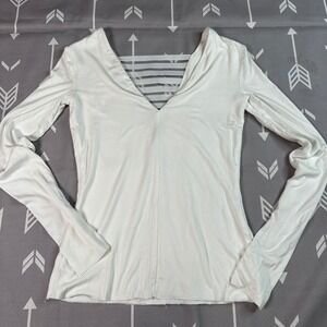 BAILEY 44 White Long Sleeve V Neck Cutout Lattice Back Top Shirt Made in USA XS‎